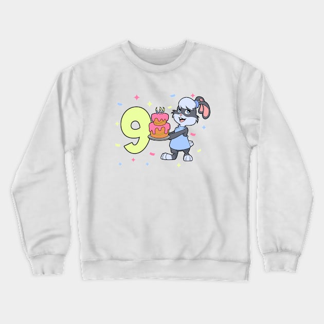 I am 9 with bunny - girl birthday 9 years old Crewneck Sweatshirt by Modern Medieval Design